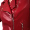Stylish Womens Red Leather Biker Jacket Closure