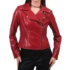 Stylish Womens Red Leather Biker Jacket Front