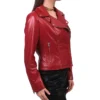 Stylish Womens Red Leather Biker Jacket Side
