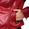 Stylish Womens Red Leather Biker Jacket Sleeves
