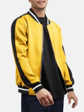 Trendy Black And Yellow Wool Varsity Jacket Main