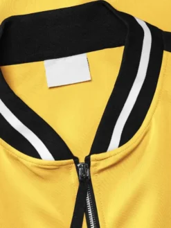 Trendy Black And Yellow Wool Varsity Jacket Rib Knitted