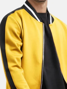 Trendy Black And Yellow Wool Varsity Jacket Zipper