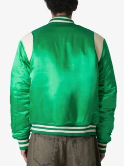 Trendy Satin Green Letterman Varsity Jacket Back