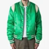Trendy Satin Green Letterman Varsity Jacket Main