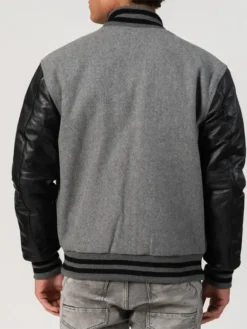 Unisex Black And Grey Varsity Jacket Back