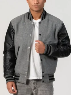Unisex Black And Grey Varsity Jacket Closure