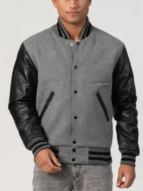 Unisex Black And Grey Varsity Jacket Sleeves