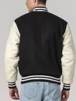 Unisex Black And White Varsity Lettermen Jacket Back