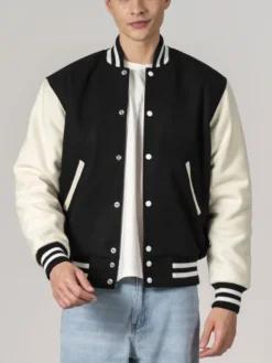 Unisex Black And White Varsity Lettermen Jacket Main