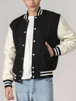 Unisex Black And White Varsity Lettermen Jacket Pockets