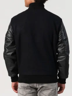 Unisex Black Varsity Jacket With Leather Sleeves Back