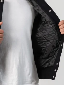 Unisex Black Varsity Jacket With Leather Sleeves Inner