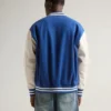 Unisex Blue And White Varsity Jacket Back