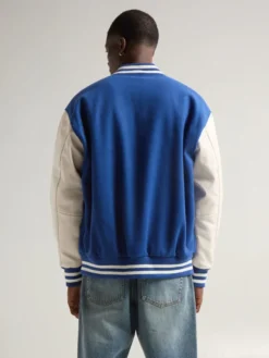 Unisex Blue And White Varsity Jacket Back