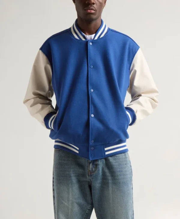 Unisex Blue And White Varsity Jacket Main