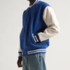 Unisex Blue And White Varsity Jacket Side