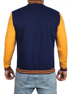 Unisex Blue And Yellow Varsity Bomber Jacket Back