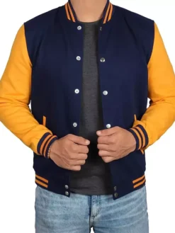 Unisex Blue And Yellow Varsity Bomber Jacket Main
