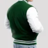 Unisex Green And White Lettermen Jacket Back