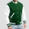 Unisex Green And White Lettermen Jacket Buttoned