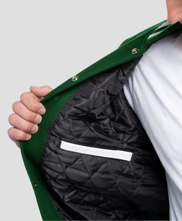 Unisex Green And White Lettermen Jacket Inner