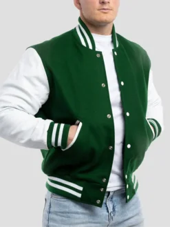 Unisex Green And White Lettermen Jacket Main