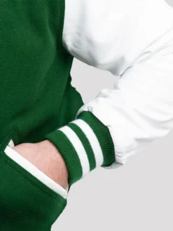 Unisex Green And White Lettermen Jacket Pockets