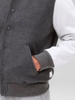 Unisex Light Grey Varsity Bomber Jacket Pockets