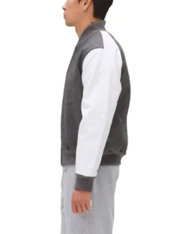 Unisex Light Grey Varsity Bomber Jacket Side