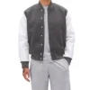 Unisex Light Grey Varsity Bomber Jacket Stand Up