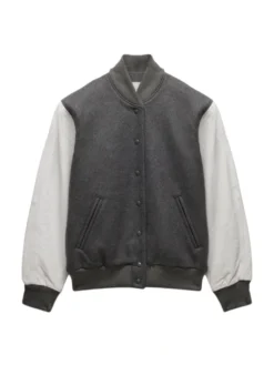 Unisex Light Grey Varsity Bomber Jacket Varsity