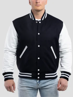 Unisex Navy Blue And White Lettermen Varsity Jacket