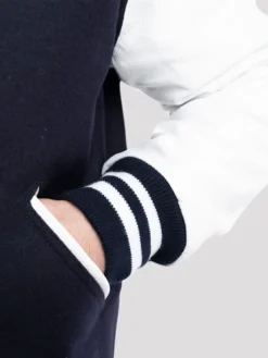 Unisex Navy Blue And White Lettermen Varsity Jacket Rib