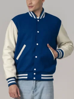 Unisex Navy Blue Varsity Lettermen Jacket Buttoned