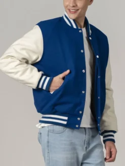 Unisex Navy Blue Varsity Lettermen Jacket Pockets
