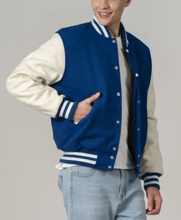 Unisex Navy Blue Varsity Lettermen Jacket Pockets