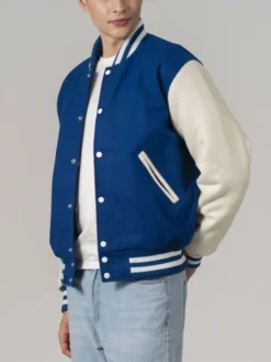 Unisex Navy Blue Varsity Lettermen Jacket Side