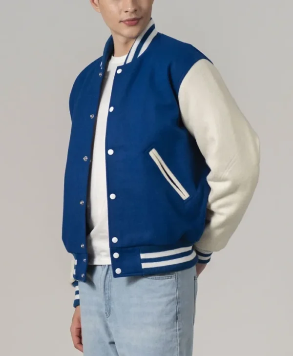 Unisex Navy Blue Varsity Lettermen Jacket Side