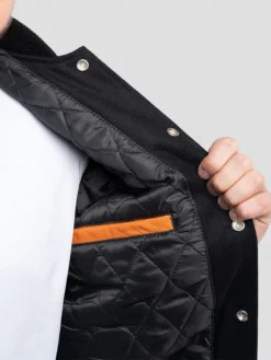 Unisex Orange And Black Varsity Bomber Jacket Inner