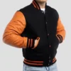 Unisex Orange And Black Varsity Bomber Jacket Main
