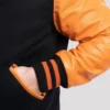 Unisex Orange And Black Varsity Bomber Jacket Pocket
