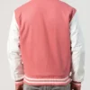 Unisex Pink Wool White Leather Sleeves Varsity Jacket Back