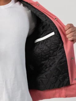 Unisex Pink Wool White Leather Sleeves Varsity Jacket Inner