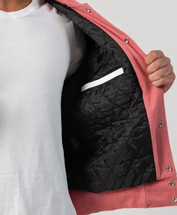 Unisex Pink Wool White Leather Sleeves Varsity Jacket Inner