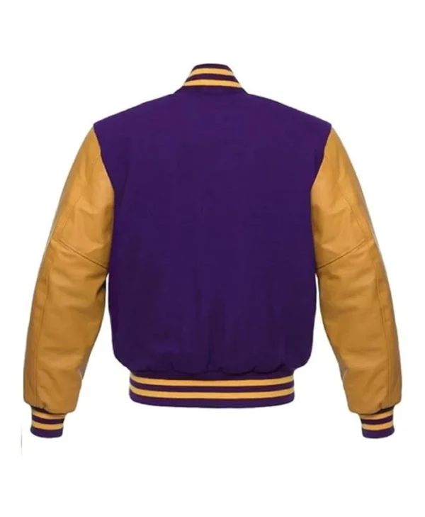 Unisex Purple And Gold Varsity Lettermen Jacket Back