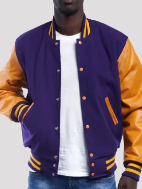 Unisex Purple And Gold Varsity Lettermen Jacket Main