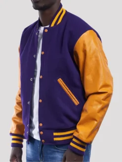 Unisex Purple And Gold Varsity Lettermen Jacket Side