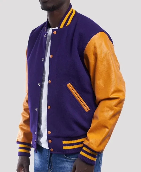 Unisex Purple And Gold Varsity Lettermen Jacket Side