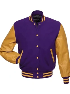 Unisex Purple And Gold Varsity Lettermen Jacket Sleeves
